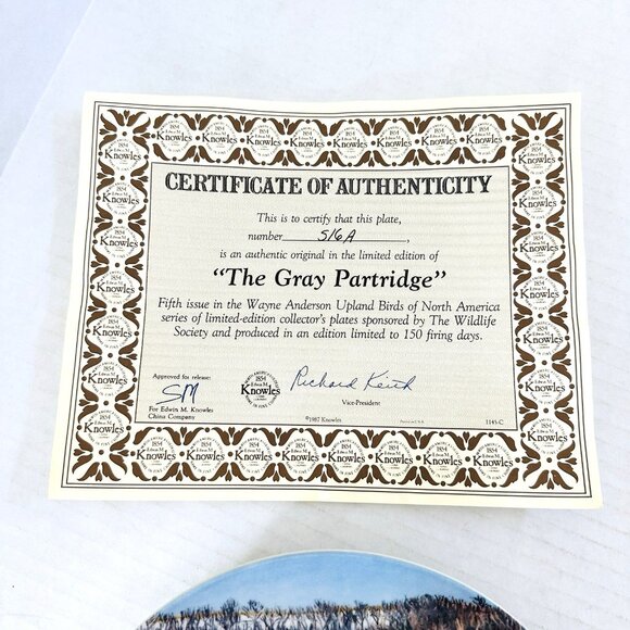 1987 The Gray Partridge Collectors Plate Knowles Wayne Anderson #516A 8 1/2” COA - Picture 9 of 16